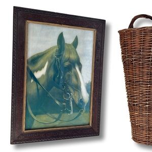 Horse Picture 1907 Antique Vintage Framed in Embossed Wooden Frame Equestrian